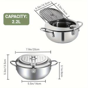 TEMU HH 일본식 프라이팬, 뚜껑 및 젓가락 포함 - 닭고기, 생선, 새우, 감자튀김, 고기파이용 스테인레스 스틸 오일 프리 프라이팬 - 집, 주방 및 야외 바베큐 그릴, 튀김, 요리, 현대 주방 용품, 내구성 있는 조리기구