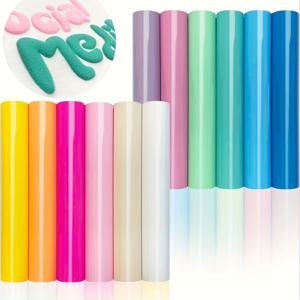 TEMU 12개 12x10인치 퍼프 비닐 열전달 시트 - 3D 질감, 쉽게 자르고 제거 가능한 디자인, 생생한 마카롱 색상 티셔츠, 모자, 스웨트셔츠, DIY 공예용 HTV 아이언온 전사, 스타일, 내구성 있는 비닐