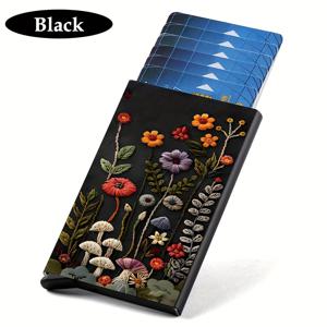 TEMU 초슬림 RFID 차단 카드 홀더, 안티-도난 팝업 디자인 - 매트 다크 플로럴 패턴, 가벼운 슬림 지갑 (남녀 공용), 안전한 프레스-투-팝 보호 케이스, 내구성 있는 스냅 클로저