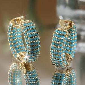 TEMU 여성용 청키 후프 귀걸이 - 인공 터콰이즈 스톤과 골든톤 메탈, 빈티지 스타일의 가벼운 물방울 댕글 귀걸이, 결혼식, 신부 파티, 발렌타인데이, 크리스마스 선물, 귀여운 귀걸이, 휴가 선물, 우아한 디자인, 고품질 마감, 패션 액세서리