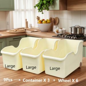 TEMU 9피스 대용량 싱크대 아래 이동식 수납 정리 세트, 3개 컨테이너 및 6개의 바퀴 포함, 주방 캐비닛/욕실/냉장고/카운터탑용 다목적 플라스틱 서랍