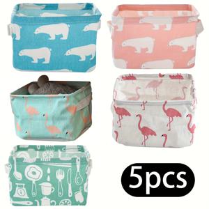 TEMU 손잡이가 있는 5개 다용도 접이식 수납 바구니 - 옷, 화장품 등에 적합 - 모던 침실용 직사각형 정리함, 선반용 바구니, 공간 절약형 정리함,메이크업 보관 솔루션,접이식 수납 정리함,손잡이 있는 보관 용기,깔끔한 정리함,클래식 디자인 바구니,튼튼한 손잡이 디자인