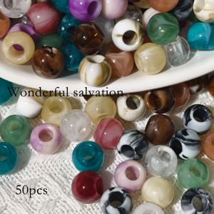 TEMU DIY 주얼리 만들기용 50개 아크릴 대형 홀 가든 비즈 - 무늬와 얼룩진 공예 비즈, 균일한 구멍이 있는 다양한 모양 (구형, 타원형, 물방울) 목걸이 팔찌 키체인 액세서리용, 주얼리 제작 비즈, 생동감 넘치는 디자인