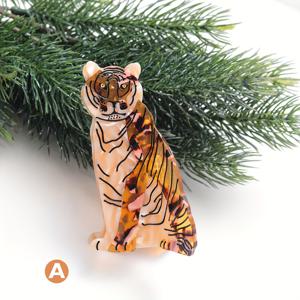 TEMU 1개 고와일 호랑이 & 표범 헤어 클로우 클립 - 골든 액센트 동물 프린트 헤어핀, 중간 사이즈 연갈색 여성용 헤어 액세서리, 생일 선물, 일상 및 특별한 날, 호랑이 머리핀, 액세서리, 광택 마감, 패션 애호가