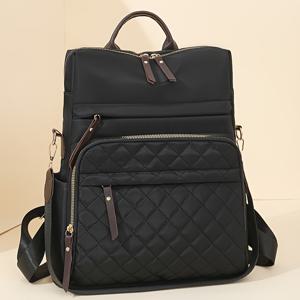 TEMU 여성용 대용량 헤링본 패턴 백팩 - 조절 가능한 패딩 어깨끈, 골드톤 하드웨어 & 지퍼 클로저, 베이지/커피/블랙, 여행용 우아한 멀티 기능 커뮤터 백