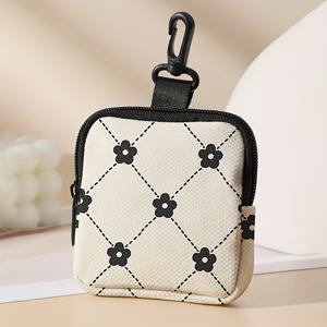 TEMU 스타일리시한 블랙 플로럴 코인 퍼스, 안전 버클 & 지퍼 포켓 - 남녀공용 여행 액세서리, 동전, 카드, 열쇠를 위한 내구성 있는 폴리에스터 컴팩트 오거나이저, 체크무늬 패턴, 멀티펑셔널 스토리지, 트렌디한 디자인, 튼튼한 구조의 미니 코인 퍼스, 키 홀더