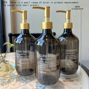 TEMU 인쇄된 글꼴이 있는 세트 - 500ml 대용량 투명 블랙, 빈티지 골든 오일 펌프, 샴푸, 샤워 젤, 컨디셔너, 내장된 인쇄된 글꼴, 방수 및 변색되지 않음, 투명, 남은 용량이 보임, 크로스바디 빈 스플릿 병, 충전 가능