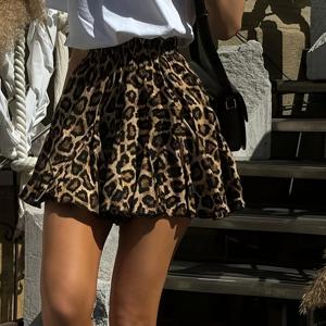 TEMU 여성용 Y2K 프린트 미니 스커트 - 벨트 스타일 허리 디자인의 숏 플레어 A라인 스커트, 동물 프린트 (브라운/베이지/탄) - 가볍고 세탁기 사용 가능, 봄 여름 가을, 파티, 캐주얼, 오피스 룩에 적합한 다용도 숏 스커트