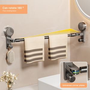 TEMU 1 Musurjoy 텔레스코픽 크롬 벽걸이 타월 랙, 후크, 드릴 없음 흡입 컵 설치, 강력한 플라스틱 베이스, 디자인 - 욕실 및 여름 목욕에 이상적, 그레이 타월 바, Musurjoy, 알루미늄 구조
