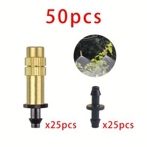 TEMU 50개, 조절 가능한 구리 분무 노즐 드립 관수 스프레이 4/7mm 미세 분무 노즐, 정원 잔디 및 채소 온실 냉각 관수 액세서리에 적합