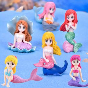TEMU 6개 세트 귀여운 인어 조각상 - 컬러풀 플라스틱 장식품, 수조 장식용 DIY 미니랜드스케이프 & 홈 데스크탑 워터 가든 액세서리, 만화풍 디자인, 쉬운 관리