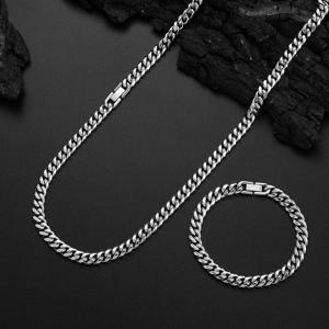 TEMU 2개 세트 8mm 316L 스테인리스 스틸 암호화 쿠바 체인 목걸이 팔찌 패션 주얼리 세트 남성용 멋진 힙합 록 스타일 파티 선물 액세서리