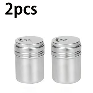 TEMU 뚜껑이 있는 스테인리스 스틸 바비큐 조미료 용기 2개 세트 - 304 스테인리스 스틸, 방습, 쉬운 회전, 야외 캠핑 및 피크닉용, 그릴 액세서리, 슬림한 메탈릭 마감, 내구성 있는 주방 보관 용기