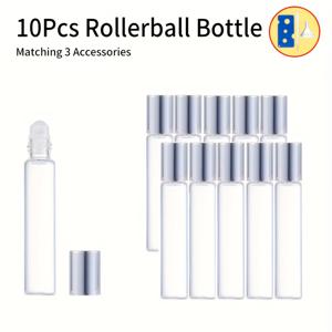TEMU 10개 에센셜 오일 롤러 병 세트, 유리 & 호박색, 10ml/0.34oz & 5ml/0.17oz, 손세척 전용, 무향, 여행용 캡 포함, 향수, 립글로스