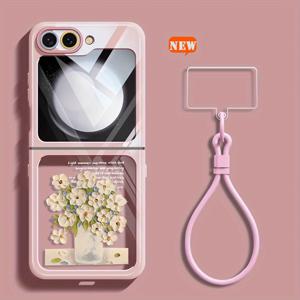 TEMU 팔찌 란야드 접이식 폰 케이스 갤럭시 Z 플립 6 및 Z 플립 5용으로 설계되었습니다. 남성과 여성 모두에게 적합하며, 창의적인 오일 페인팅을 영감으로 한 방수 디자인을 특징으로 하는 세련된 투명한 색상입니다.