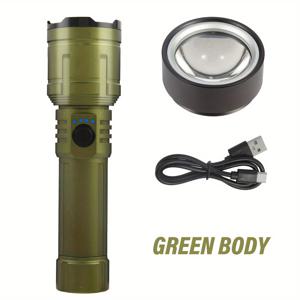 TEMU 리항스타 5000mAh USB-C 충전식 전술용 손전등 - 500루멘 초고휘도 LED, 최대 50m 텔레스코픽 줌, 알루미늄 합금 내구성 구조 및 보관 케이스 & 충전 케이블 포함 - 아웃도어 캠핑 하이킹 비상 필수품, 슬림 디자인, 정밀 포커스 렌즈, 생존 장비, 컴팩트 설계, 튼튼한 제작, 줌 기능 토치, 보안 직원용