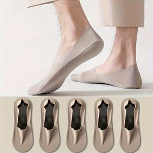 TEMU 5-팩 솔리드 컬러 습기 제거 얇은 미끄럼 방지 무봉제 남성 양말, 편안하고 통기성 좋음, 일상 캐주얼 및 아웃도어 착용에 이상적, 봄/여름 캐주얼 및 스니커즈와 다용도, 가족, 친구 및 사랑하는 사람을 위한 완벽한 선물, 땀 방지