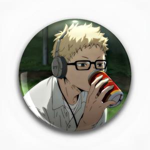 TEMU 1pc 애니메이션 영감을 받은 라운드 핀 배지 - 헤드폰과 캔이 있는 세련된 만화 캐릭터, 내구성이 뛰어난 플라스틱/금속, 애니메이션 팬, 친구, 동창, 동료, 애니메이션 액세서리, 캐주얼 의상 액세서리, 생동감 있는 디자인, 고품질 프린트