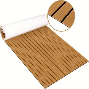 TEMU EVA 폼 보트 데크 바닥재 - 5가지 색상 옵션, 인조 티크, 방수 및 자외선 차단, 자가 접착식 마린 카펫 | 쉬운 설치, 모든 보트 타입에 적합 - 갈색 패턴과 블랙 U-채널, 요트 바닥재,낚시 보트 소유자,수상 기구 업그레이드