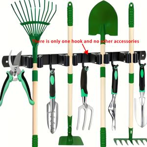 TEMU 4개의 슬롯과 5개의 후크가 있는 강력한 스테인레스 스틸 도구 랙 - 정원 도구, 걸레, 걸레, 차고 장비를 위한 벽걸이 블랙 보관 공간 - 내구성 있는 다목적 공간 절약 디자인, 튼튼한 구조, DIY 열애자, 보관 선반, 걸레 홀더