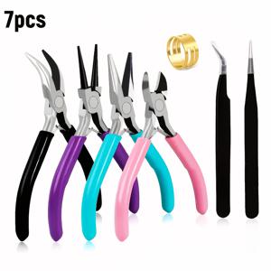 TEMU 7피스 주얼리 제작 플라이어 세트 - 니들 노즈, 라운드 노즈, 와이어 커터, 컬드 노즈, 트위저, 오프닝 링 - 비딩 도구 및 DIY 주얼리 만들기용