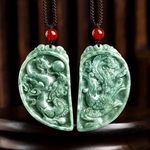 TEMU 천연석 용 & 봉황 커플 펜던트 목걸이 - 섬세한 신화적 생물 디자인, 남녀공용 상징적인 주얼리, 캐주얼 복장에 어울리는 내구성 있는 무코팅 스톤 아트워크