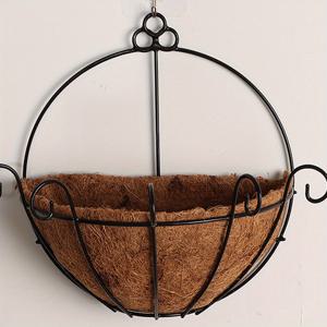 TEMU 빈티지 금속 벽걸이 코코넛 바구니 플랜터 - 큰 반원형 실내/실외 걸이용 식물용 그늘, 건조한 식물, 허브 및 식물용 견고한 베이스, 식물 걸이 바구니, 실내 정원, 원형 디자인, 자연적인 미적|화분받침대