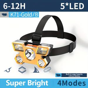 TEMU 1pc 미소하는 상어 헬멧 헤드라이트, 초밝은 LED 작업 헤드라이트, 충전식 헤드 램프, 4가지 모드 및 각도 조절 가능한 헤드 램프, 성인 캠핑 헌팅 야외 활동용, 야외 작업용(ABS 소재)