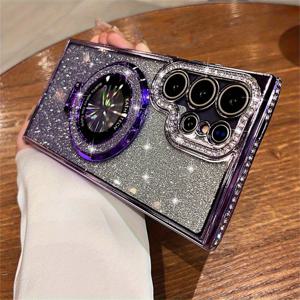 TEMU 갤럭시 S25 울트라용 우아한 케이스 디자인 - 액센트와 조절 가능한 미러 스탠드가 있는 글리터 페이드 특징, S24 울트라/S23/S22 플러스/A 시리즈용 트렌디한 충격 방지 보호를 제공하며, 여성적인 터치에 적합합니다.