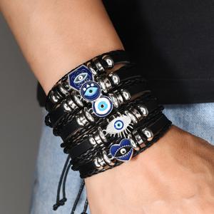 TEMU 다양한 안경 5개 세트, 악마의 꽃 액세서리, 인조 가죽 남성용 힙합 트렌디 브레이슬릿, 자유롭게 조절 가능한 브레이슬릿에 적합합니다.