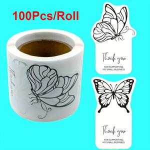 TEMU 100팩 나비 밀봉 스티커 - 우아한 블랙 앤 화이트 플로럴, 매트 마감, 선물 포장용, 초대장, 명함, 파티 장식 - 레이저 & 잉크젯 프린터 호환 가능 - 소규모 비즈니스 패키징 용품, 초대장 , 꽃무늬 디자인, 부드러운 마감, 고품질 접착제, 크래프트 애호가, 문구류 사랑하는 이들을 위한 세일 라벨