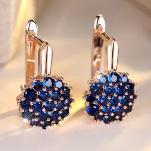 TEMU 클래식 여성용 라운드 합성 지르코니아 귀걸이 블루 장미 금색 실버 웨딩 플로럴 보석 약혼 선물