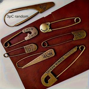 TEMU 3개 빈티지 스타일 레터 안전핀 - 튼튼한 구리, 의류 및 공예용 장식용 샤울 핀, 다양한 디자인과 