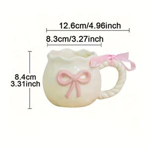 TEMU 창의적인 3D 엠보싱 핸드페인팅 리본 디자인 세라믹 커피 머그컵, 고급 포장 선물용