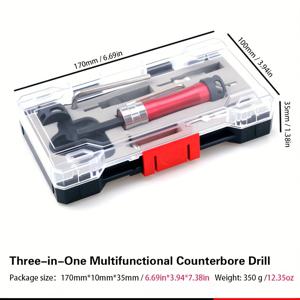 TEMU 3-in-1 다기능 제한 드릴링 비트 세트, 강철 합금 블레이드, 플랫 홀 드릴링 및 라운딩, 고정밀 스피럴 디자인