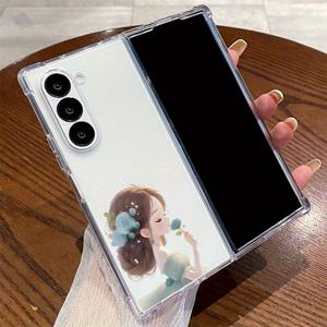 TEMU 폰케이스: 5674 로즈 걸 패턴 방탄 투명 접이식 스크린 에어 쿠션 케이스 - 갤럭시 Z 폴드 7, 갤럭시 Z 폴드 6, 갤럭시 Z 폴드 5, 갤럭시 Z 폴드 4, 갤럭시 Z 폴드 3 5G용 - 풀 커버리지 슬림 경량 TPU 폰 커버, 스크래치 방지 쉘