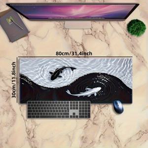 TEMU 1개, 코이와 태극권 디자인 게이밍 마우스 패드 (미끄럼 방지 받침대 포함) - 스타일리시한 블랙 앤 화이트 데스크 매트 (사무실 및 게이밍용), 사무실 데스크 매트