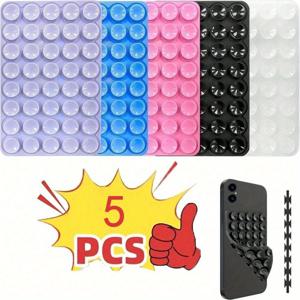 TEMU 5pcs 실리콘 듀얼 사이드 흡입 컵 폰 케이스, 분리 가능한 스탠드, 셀카 및 비디오용 핸즈프리 강한 그립 (검은색 + 핑크색 + 보라색 + 파란색 + 투명색)