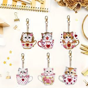 TEMU 6개 페인팅 키체인 키트, DIY 고양이 테마 양면 공예 선물 세트 - 생일 파티용 아크릴 동물 테마 불규칙형 포함