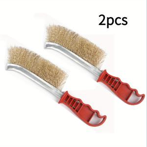TEMU 2개 세트 스테인리스 와이어 브러시 레드 핸들 포함 - 산업용 구리, 바비큐 그릴, 배터리 액세서리, 학교 복귀 및 휴일 선물용 강력한 녹 제거 및 청소 도구, 청소용 와이어 브러시, 에르고노믹 그립, 내구성 있는 구조