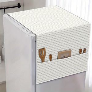 TEMU 1개 현대적인 헤링본 패턴 장식 예술 기하학 라인 소프트 분위기 디자인 냉장고 및 세탁기 커버, 먼지 및 손상 보호, 싱글/더블 도어에 적합, 2025년 신형 모델, 가정용 독립형 장식 보관 천, 주방 기기 보호 커버, 내구성 있는 원단 커버
