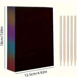 TEMU 50매 매직 스크래치 종이 + 5개 대나무 펜 세트, 무지개 아트 스크래치 종이 & 나무 막대기 포함, 생일 파티 선물, 할로윈 크리스마스 깜짝 선물, 겨울과 새해에 딱 좋은 선물