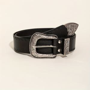 TEMU 남성용 서부 스타일 무광 각인 벨트, 여름철 다재다능한 데님 액세서리