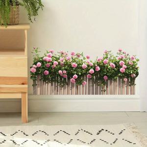 TEMU 1개 장미와 울타리 패턴 PVC 소재 홈 벽 장식 스티커, 자연 스타일 방수 자체 접착식 홈 장식 스티커, 벽, 캐비닛, 창문 유리 등에 적합한 풍경 미화 장식