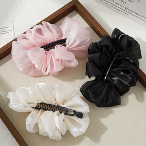 TEMU 3개 세트 우아한 새틴 러플드 바나 클립 여성용 - 대형 나비 모양 헤어 클립, 리본 장식, 하이 포니테일, 일상 출퇴근, 파티 및 캐주얼 외출에 완벽 ( 핑크, 블랙, 베이지), 귀여운 헤어 클립, 파티 헤어 액세서리, 스타일 클립, 새틴 마감 클립, 내구성 있는 헤어 클립, 데이 액세서리, 스타일리시 헤어피스, 매끄러운 질감, 패션 애호가