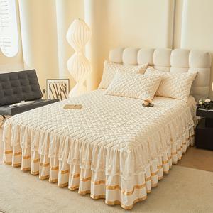 TEMU 3피스 고급형 럭셔리 레이스 침대 치마 세트, 포함: *1+ 베개커버*2. 부드럽고 편안한 통기성 원단으로 아늑한 느낌을 제공합니다. 두꺼운 보온 디자인은 가을/겨울에 완벽하게 적합하며, 미끄럼방지 매트리스 프로텍터가 있는 솔리드 컬러로 구성되어 있습니다. 거실과 게스트룸의 장식용으로 이상적입니다|매트리스커버