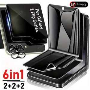 TEMU 【6in1】삼성 갤럭시 Z 플립 4/Z 플립 5/Z 플립 6/Z 플립 7용 방수 투명 보호필름 2개 + 스파이방지 화면보호기 2개 + 고강도 카메라 렌즈 보호필름 2개 세트