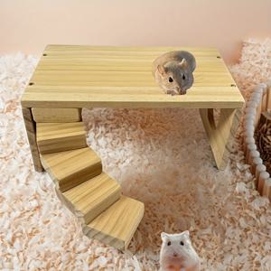 TEMU 2단 나무 햄스터 사료 플랫폼 - 내구성 강한 물기 방지 놀이 장식품, 보관 선반 및 둥지 포함, 소동물 하우스용