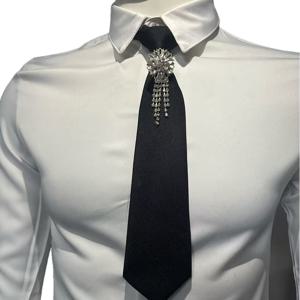TEMU 우아한 조절 가능한 블랙 타이, 반짝이는 라인스톤 장식 - 여성용 스타일리시 넥타이, 공식 행사 및 특별한 날에 완벽, 공식 행사 액세서리 | 우아한 넥타이 | 라인스톤 장식