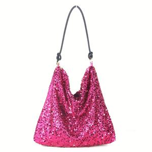 TEMU 스팽글 여성용 이브닝 백 | 대용량 내부 안감, 지퍼 잠금, 내장 동전 지퍼 포켓, 파티, 쇼핑, 직장, 휴가에 적합 | 로즈 레드, 자수, 싱글 숄더